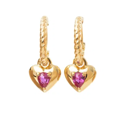 Belinda Jewelz Women's Gold / Pink Ruby Heart Huggie Hoops
