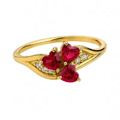 Belinda Jewelz Women's Gold / Pink Ruby Triple Heart Cluster Birthstone Ring In Gold/pink