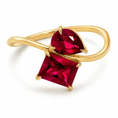 Belinda Jewelz Women's Gold / Pink Ruby Wavy Toi Et Moi Birthstone Ring In Gold/pink