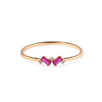 Belinda Jewelz Women's Pink / Gold Ruby Double Baguette Birthstone Ring