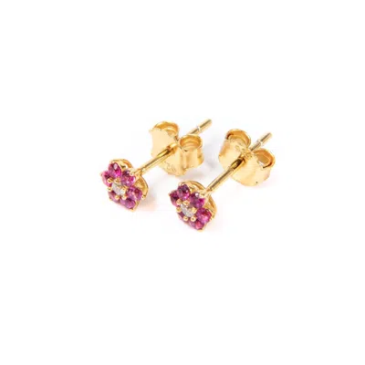 Belinda Jewelz Women's Pink Ruby Birthstone Flower Stud Earrings