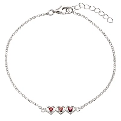 Belinda Jewelz Women's Red / Silver Garnet Triple Heart Bracelet In Multi
