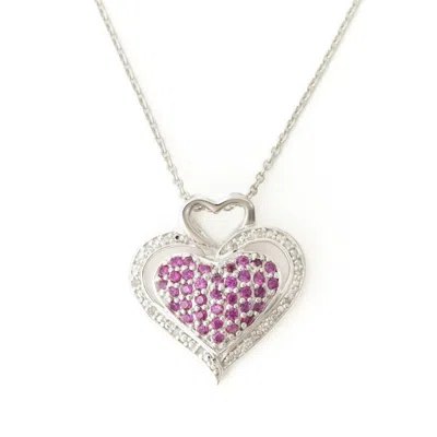 Belinda Jewelz Women's Silver / Pink Ruby Pavé Heart Pendant Necklace In Metallic