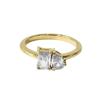 Belinda Jewelz Women's Toi Et Moi White Topaz Birthstone Ring In Gold