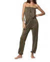 Beliza Glitter Tube-top & Trousers Jumpsuit In Gold/khaki In Green