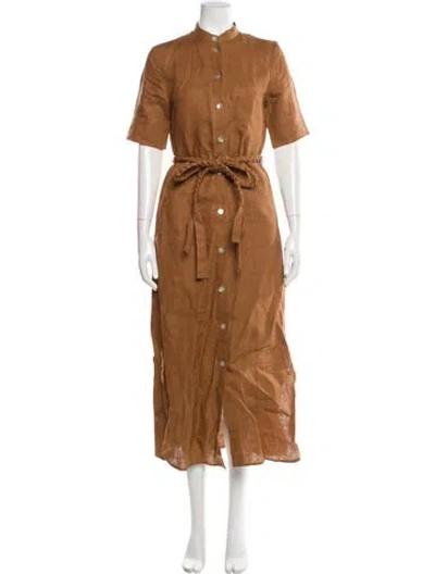 Pre-owned Belize Linen Long Dress In Brown