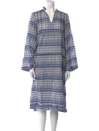 Pre-owned Belize Plaid Print Midi Length Dress In Blue