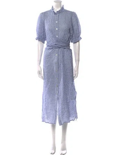 Pre-owned Belize Plaid Print Midi Length Dress In Blue