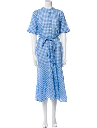 Pre-owned Belize Plaid Print Midi Length Dress In Blue