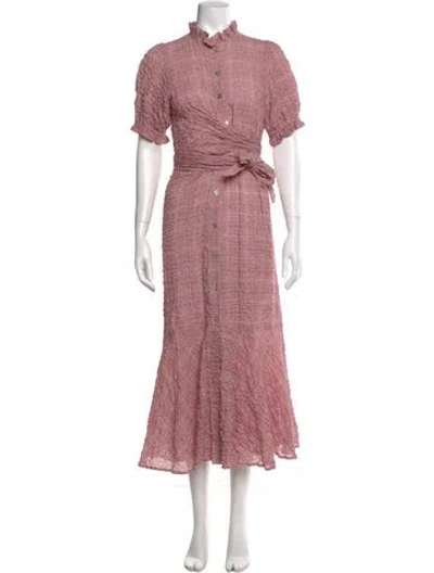 Pre-owned Belize Plaid Print Short Sleeve Blouse In Pink