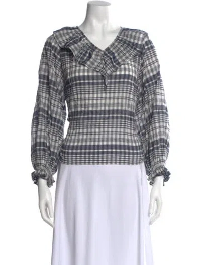 Pre-owned Belize Plaid Print V-neck Blouse In Multi