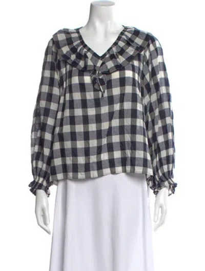 Pre-owned Belize Plaid Print V-neck Blouse In Multi