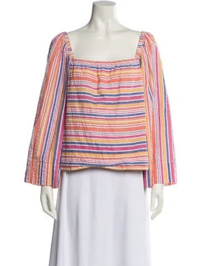 Pre-owned Belize Striped Square Neckline Blouse In Pink