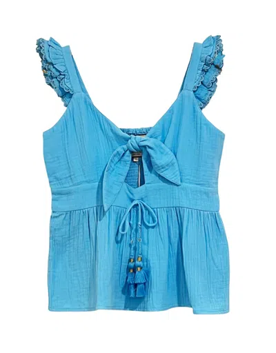 Bell Alexa Top In Turquoise Gauze In Blue