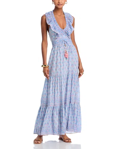 Bell Allie Halter Floral Maxi Dress In Light Blue/pink