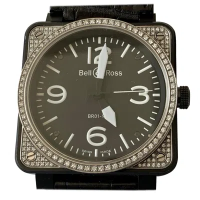 Pre-owned Bell & Ross Br 01-92 In Steel With Diamond Bezel On Black Leather Strap