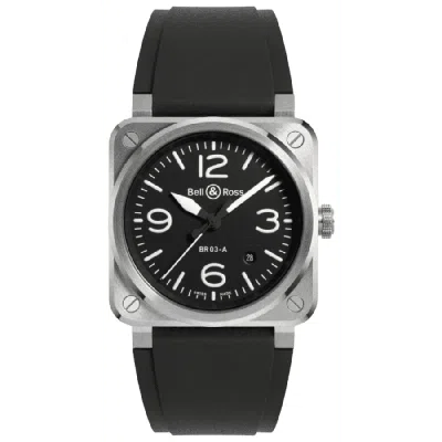 Bell & Ross Br 03 Automatic Black Dial Rubber Strap Men's Watch Br03a-bl-st/srb In Silver