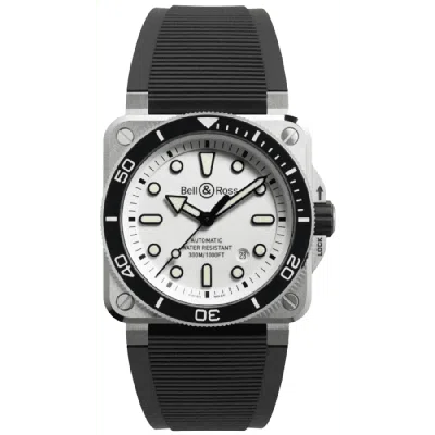 Bell & Ross Br 03 Automatic Diver White Dial Black Rubber Strap Men's Watch Br03a-d-wh-st/srb In Silver