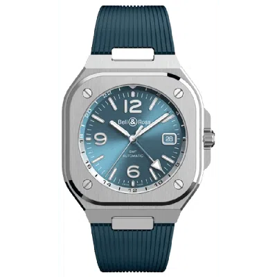 Bell & Ross Br 05 Gmt Automatic Sky Blue Dial Rubber Strap Men's Watch Br05g-pb-st/srb In Silver
