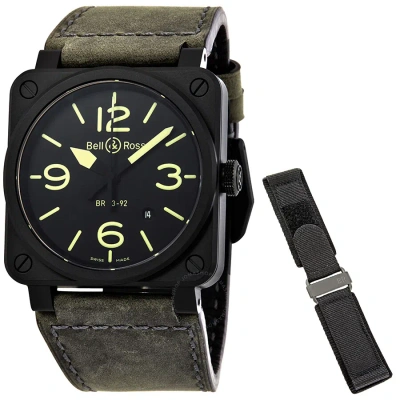 Bell And Ross Bell & Ross Nightlum Black Dial Automatic Men's Leather Watch Br0392-bl3-ce/sca In Green