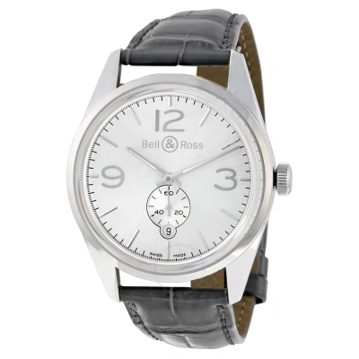 Bell And Ross Vintage Officer Silver Dial Greyleather Men's Watch Brg123-wh-st-scr In Metallic