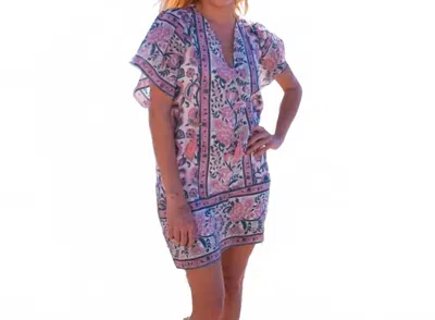 Bell Angel Kaftan Mini Dress In Pink And Green In Multi