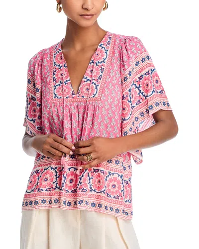 Bell Angel Print Top In Pink
