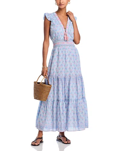 Bell Annae Floral Print Maxi Dress In Light Blue/pink