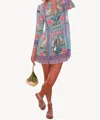 Bell Bohemian Rose Mini Dress In Green Pink Bird Print In Blue