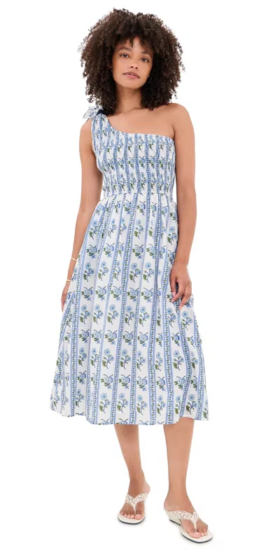 Bell Bowie Cotton Midi Dress Blue Floral Stripe In Multi