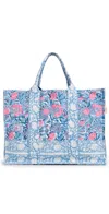 Bell Canvas Tote Blue Pink Print In Blue Pink Print