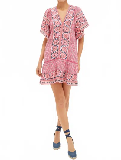 Bell Cat Mini Dress In Pink Navy Print