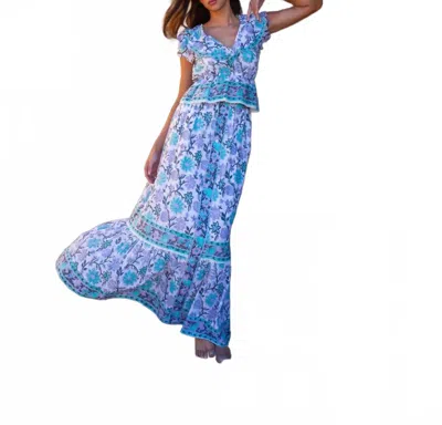 Bell Cece Maxi Skirt In Light Turq & Purple Floral In Blue