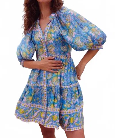 Bell Clara Balloon Sleeves Mini Dress In Blue/yellow Print