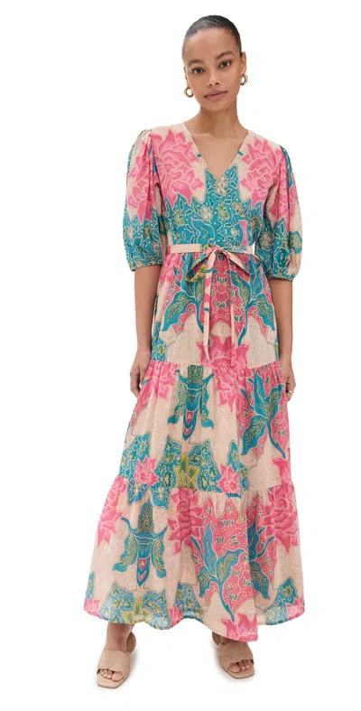 Bell Flora Wrap Dress Beige Pink Floral