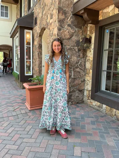 Bell Kids' Girls Rainey Maxi Dress In Light Turquiose Purple Floral In Multi