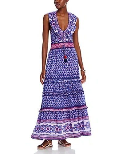 Bell Harper Ruffle Halter Tiered Maxi Dress In Navy