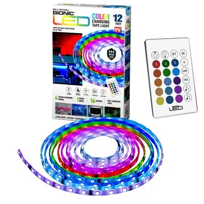 Bell + Howell Bell+howell Bionic Led Color Changing 12ft Tape Light With Remote Control, 16 Colors And 4 Modes In Blue,pink