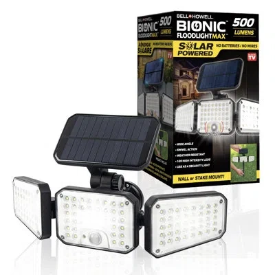 Bell + Howell Bell+howell Bionic Solar Powered Floodlight Max, Motion Activated, Wide Angle, And Weather Resistant In Black