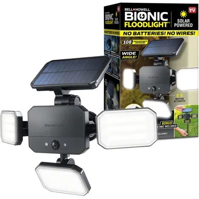 BELL + HOWELL BELL+HOWELL BIONIC SOLAR POWERED FLOODLIGHT WITH REMOTE CONTROL, WIDE ANGLE AND MOTION ACTIVATED