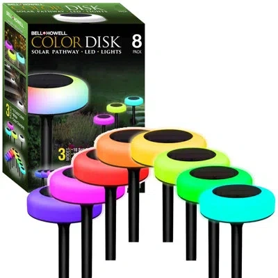 Bell + Howell Bell+howell Color Changing Outdoor Solar Powered Garden Disk Lights, Wireless Auto On/off Lights