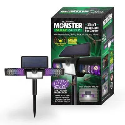 Bell + Howell Bell+howell Monster Solar 2 In 1 Floodlight Bug Zapper, High Powered Pest Control