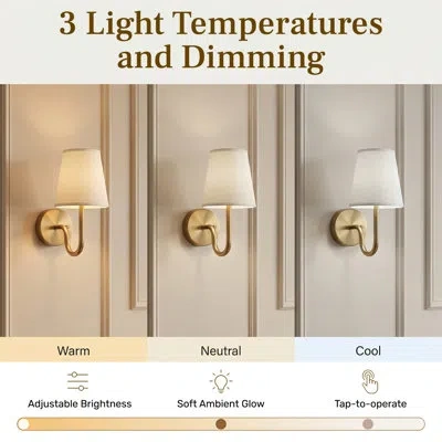 Bell + Howell Rechargeable Wall Light Sconce 2 Pack With Fabric Shade And Dimmable - Gold