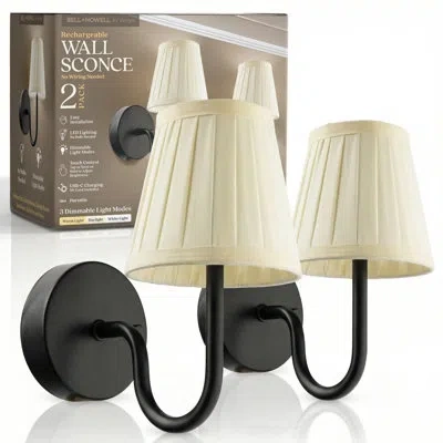 Bell + Howell Rechargeable Wall Light Sconce 2 Pack With Folded Pleated Shade And Dimmable - Black
