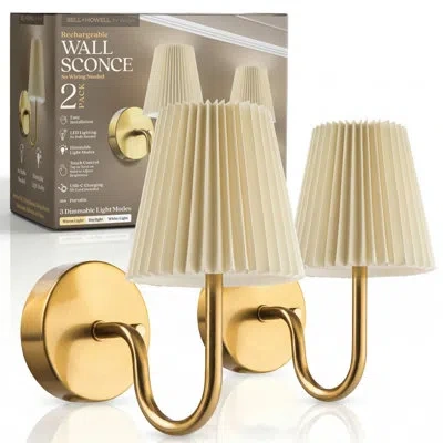 Bell + Howell Rechargeable Wall Light Sconce 2 Pack With Pleated Shade And Dimmable - Gold