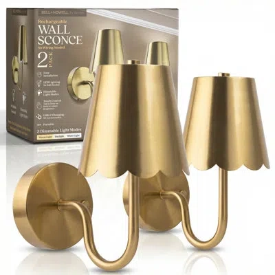 Bell + Howell Rechargeable Wall Light Sconce With Metal Scalloped Shade And Dimmable - Gold