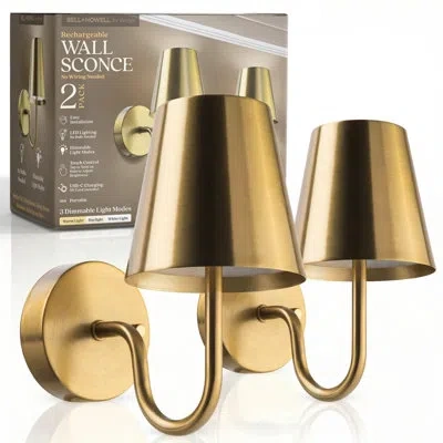 Bell + Howell Rechargeable Wall Light Sconce With Metal Shade And Dimmable - Gold