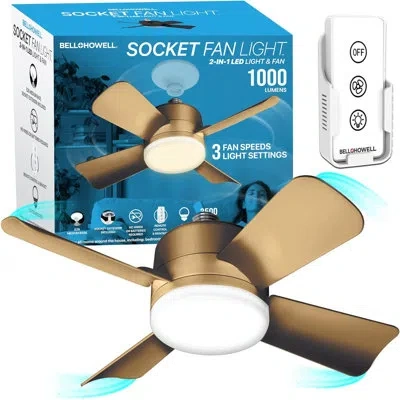 Bell + Howell Socket Fan Bronze Ceiling Fan With Warm Light And Remote Control