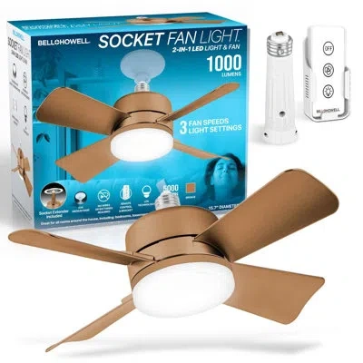 Bell + Howell Socket Fan Ceiling Cool Light With Remote Control, 1000 Lumens In Bronze
