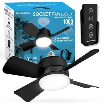 Bell + Howell Socket Fan Ceiling Fan With 1000 Lumens Warm Light In Black